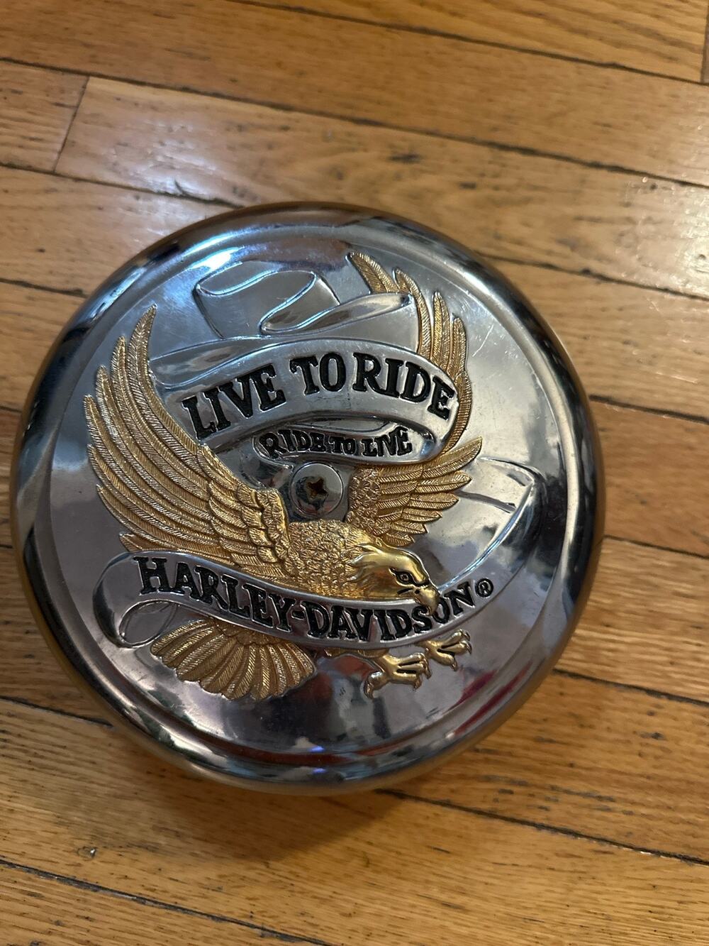 Harley Davidson Live To Ride Fuel Cap Medallion Gold Eagle Chrome 99020-90T